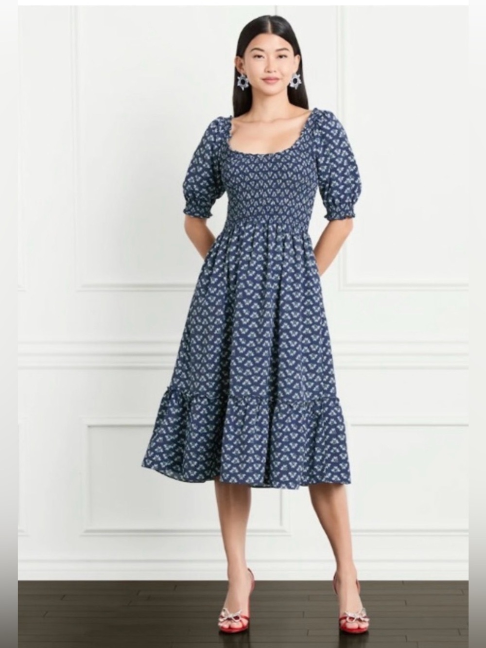 House Hill House Louisa Nap Dress in Posy Navy Crepe Small